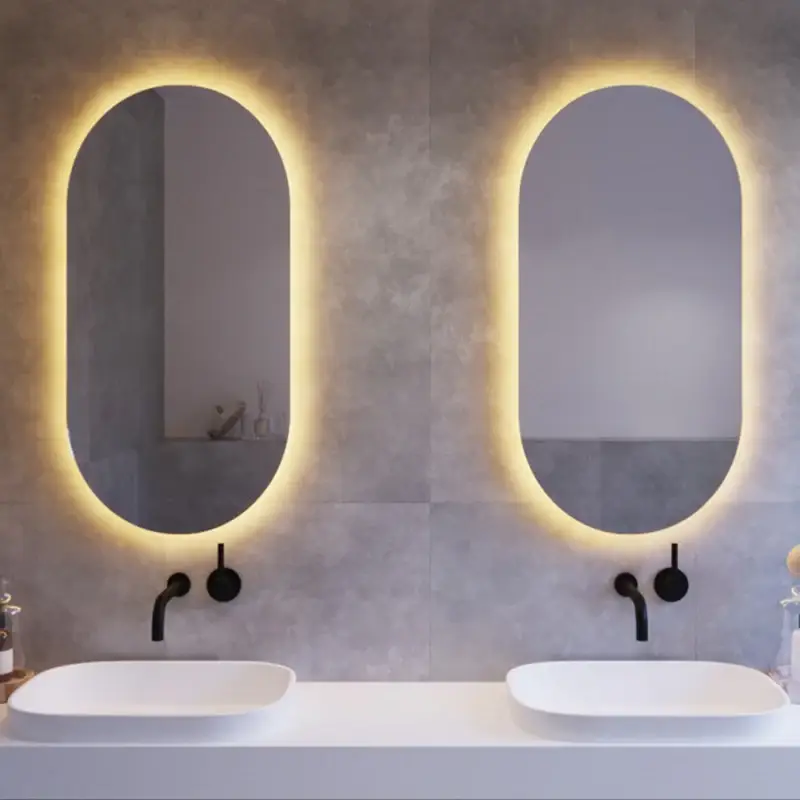 Oval Front Lit LED Mirror With Brushed Gold Frame — Vanities & Mirrors at Lilydale Tiles