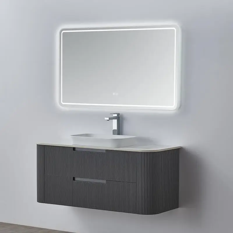 Seville Curved Fluted Matte Grey 1200mmWall Hung Vanity — Vanities & Mirrors at Lilydale Tiles