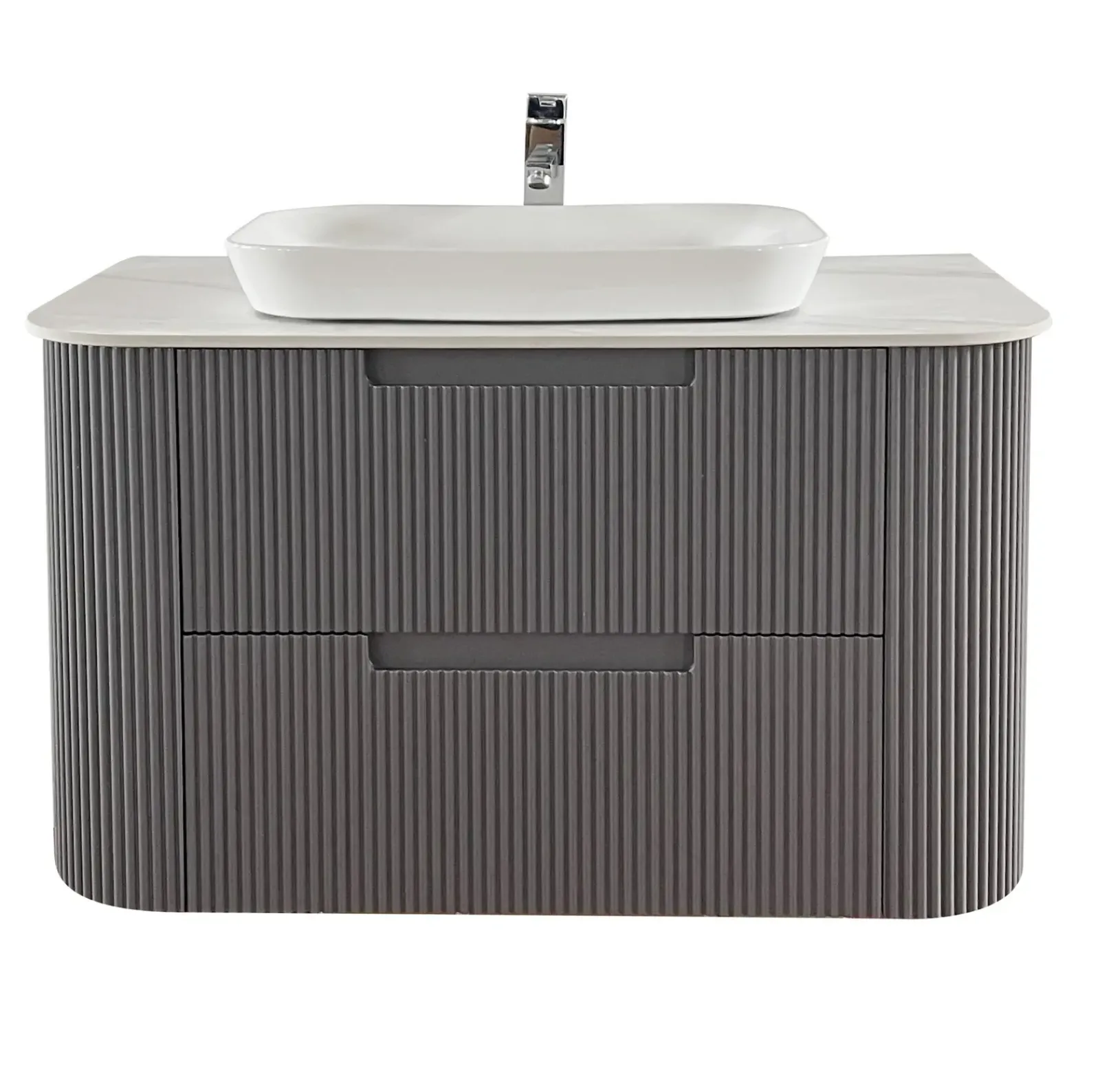 Seville Curved Fluted Matte Grey Wall Hung Vanity — Vanities & Mirrors at Lilydale Tiles