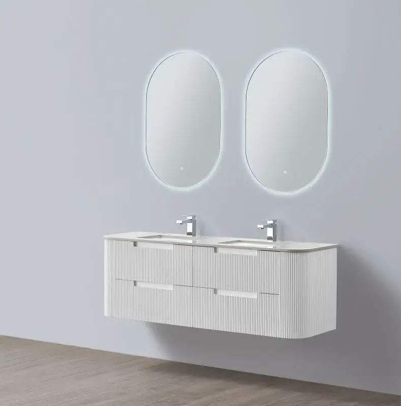 Seville Curved Fluted Matte White 1500mm Wall Hung Vanity — Vanities & Mirrors at Lilydale Tiles