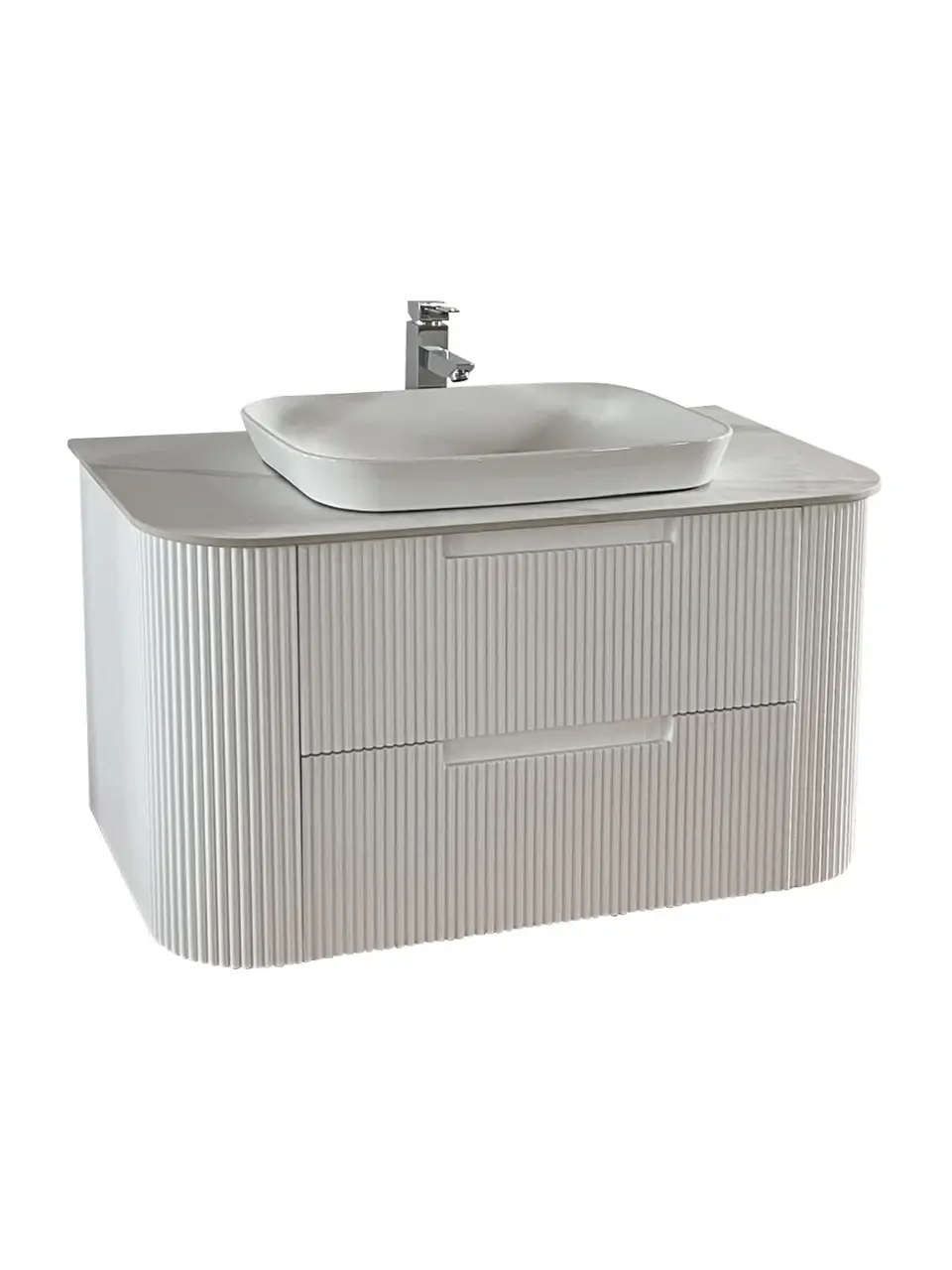 Seville Curved Fluted Matte White Wall Hung Vanity — Vanities & Mirrors at Lilydale Tiles
