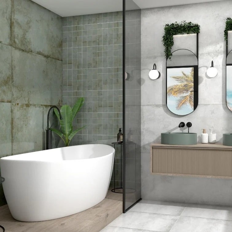 Modern bathroom with freestanding tub