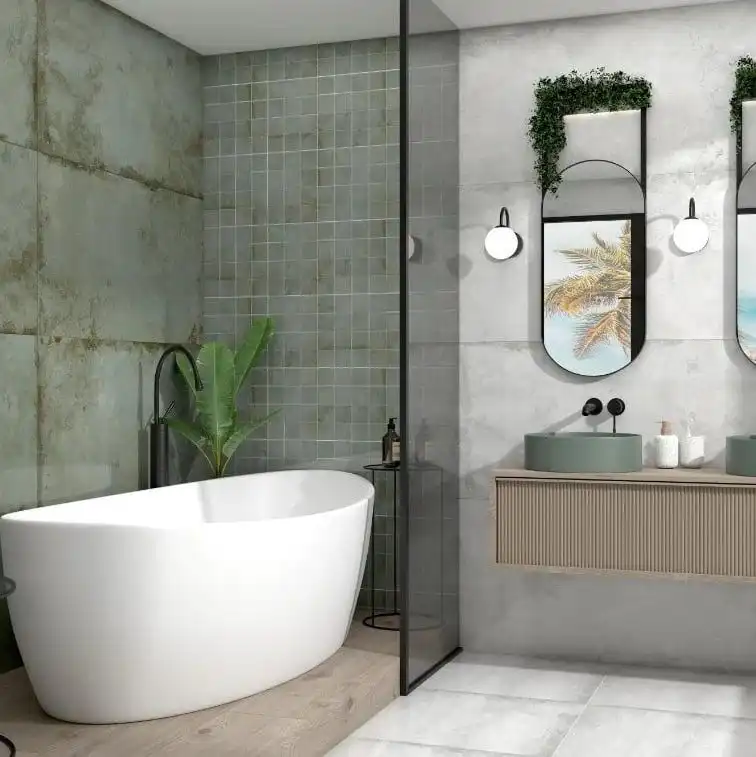Modern bathroom with freestanding tub