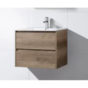Floating wood vanity with sink