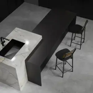 Modern kitchen island with bar stools